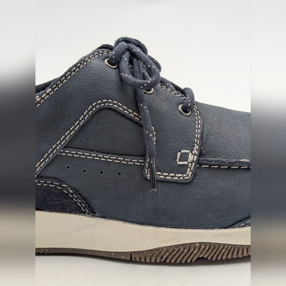 Clarks Sailview Lace Sz 11W Men Navy Nubuck Premium Leather Shoes Slip Resistant